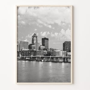 Des Moines Skyline Print: Iowa Cityscape Black and White Wall Art