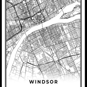 Windsor Map Print, Ontario ON Canada Map Art Poster, Detroit Michigan ...
