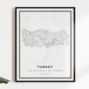 Turkey map poster print, country street road map wall art, country prints, country map, C14-127