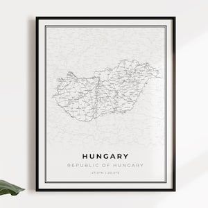 Hungary map poster print, country street road map wall art, country gifts, country poster, C14-53