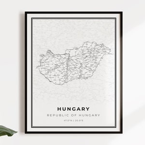 Hongarije kaart poster print land straat wegenkaart kunst aan de muur, land geschenken, land poster, C14-53