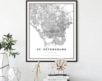 St Petersburg Map of St Petersburg Street Map Wall Decor Art Antique Original Wedding Gift Idea For Him Print Old Ready to Frame