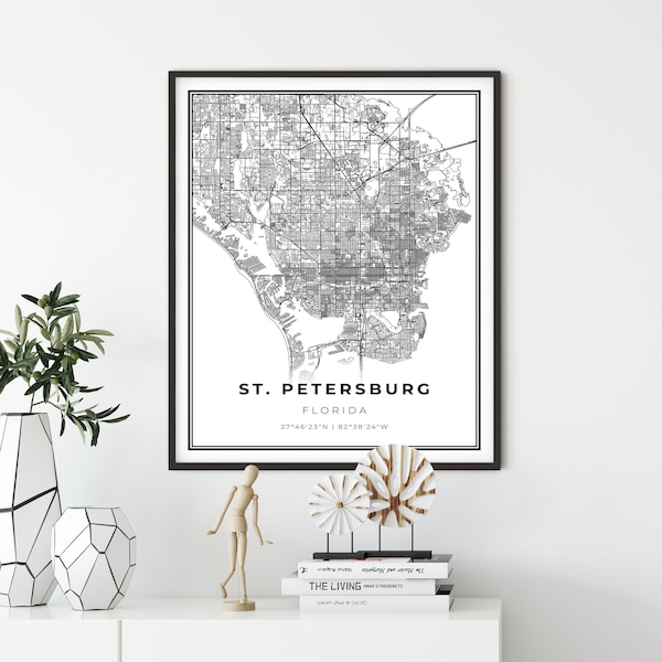St. Petersburg Map Print, Florida FL USA Map Art Poster, City Street Road Map Wall Decor,travel print, gift for her, NM25