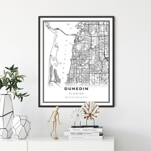 Dunedin kaart print, Florida FL USA kaart art poster, stad wegenstraten kaart muur decor, cadeau voor nichtje, cadeau baas, NM138