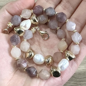 Amethyst Hand Knotted Necklace,Natural violet old beads Gemstone Necklace,Nature Stone with Pearl Choker