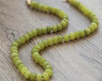 Green Jade Hand Knotted Gemstone Necklace, Silk-Knotted Gem Beaded Choker
