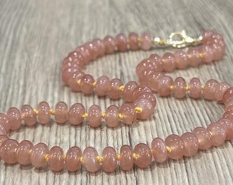 Brown Chalcedony Hand Knotted Gemstone Necklace,  Silk-Knotted Gemstone Choker