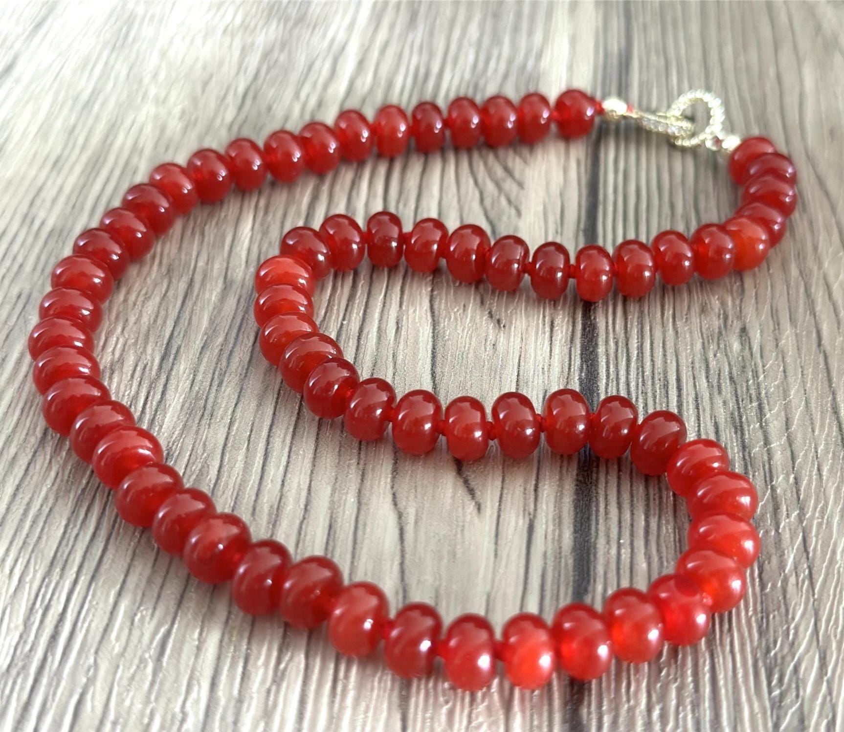 Red Agate Hand Knotted Gemstone Necklace, Silk-Knotted Agate Choker,Summer Necklace