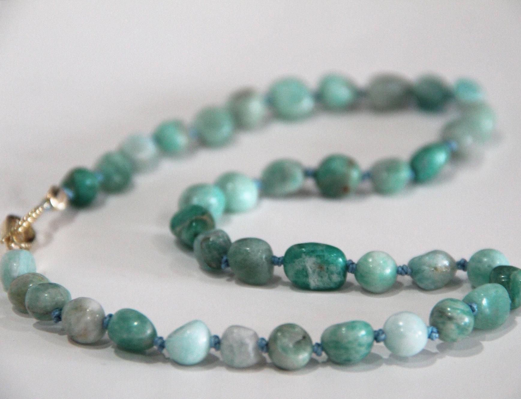 Amazonite 8*10 irregular Jade Hand Knotted Necklace,Amazonite Gemstone Necklace,Silk-Knotted Gem Choker