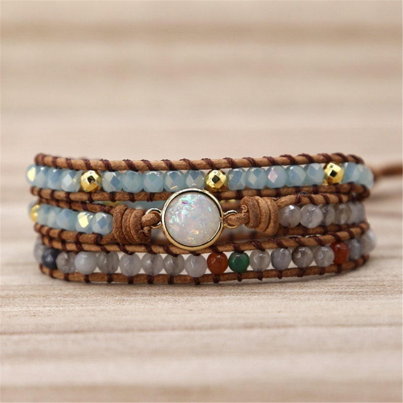 Multi-layer Natural Stone Bracelet,Healing Gemstone Bracelet,Natural Stone Bracelet,Healing Crystals Bracelet,Leathe Wraps Bracelet Gift