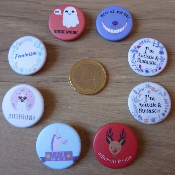 Badges autisme - feminisme - je fais pas la bise