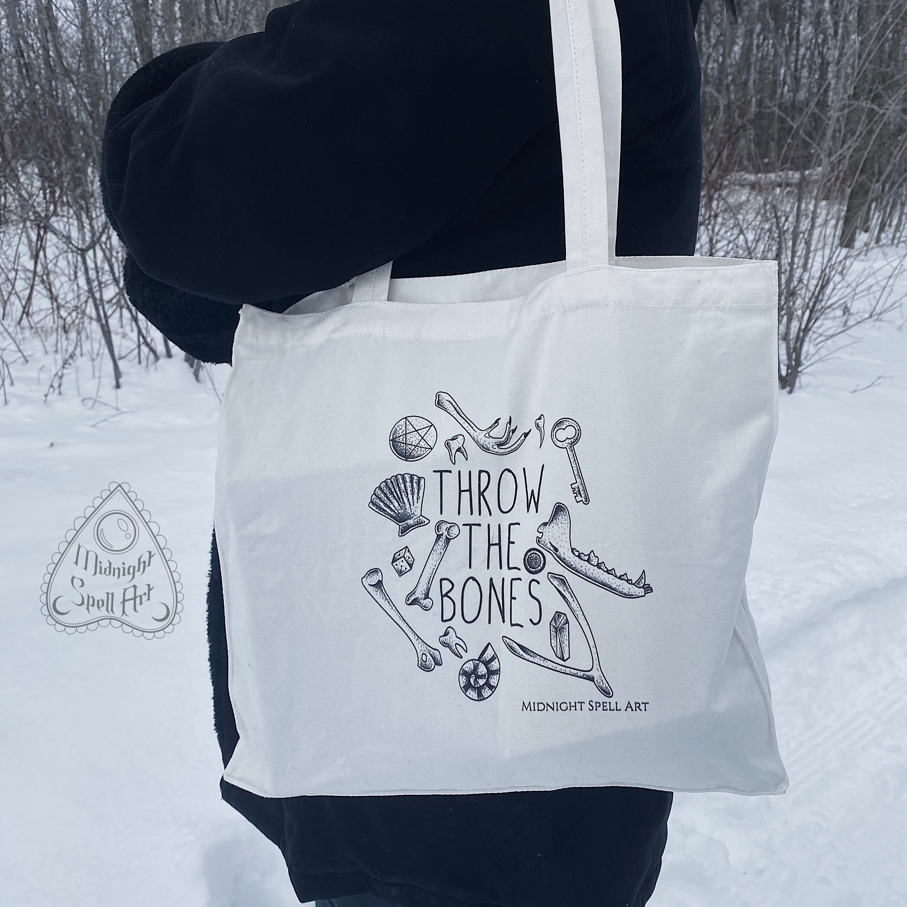 Throw the Bones Tote Bag 13x13 Divination Illustration Bones Dotwork - Etsy