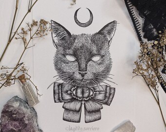 Midnight Cat - Art Print | 5x7 | Gothic Art | Witchy Illustration