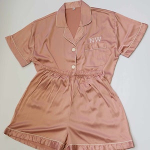 Ladies Personalised Satin Pyjamas Set