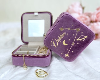 Personalized Velvet Zodiac Jewellery Box: Star Sign Gift