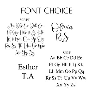 May include: Image showing two different font styles, script and serif. The script font shows the alphabet in lowercase letters. The serif font shows the alphabet in lowercase letters. The words "Olivia R.S" are written in script font. The words "Esther T.A" are written in serif font.
