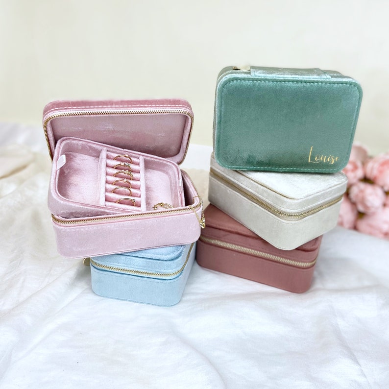 Personalisierte Samt Reise Schmuckbox: Goldfolie Hardware Bild 3