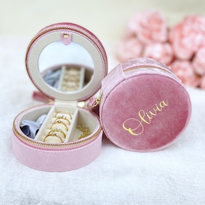 Blush Pink Personalised Velvet Jewellery Box