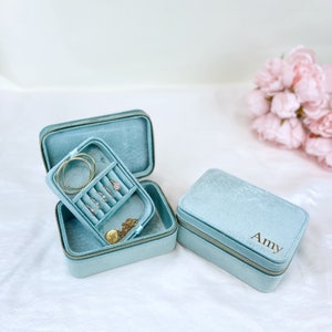 Personalisierte Samt Reise Schmuckbox: Goldfolie Hardware Mint Green