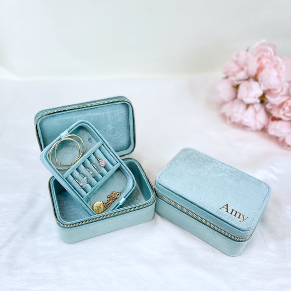 Personalized Velvet Travel Jewellery Box: Gold Foil Hardware