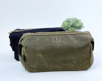 Personalised Waxed Canvas Wash Bag For Men, Embroidered Wash Bag For Him In Black or Green, Toiletry Bag, Mens Birthday Gift, Travel gift