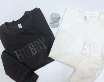 Personalised Hubby & Wifey Jumper |Embroidered Hubby and Wifey Jumper | Hubby and Wifey Sweater | Stag Do Top | Hen Night Jumper