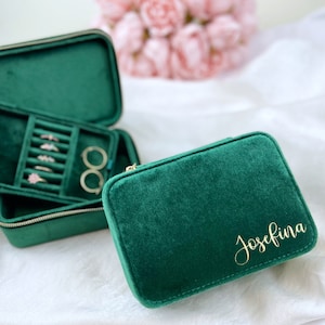 Joyero de terciopelo personalizado, joyero grande, joyero de terciopelo personalizado, joyero de viaje, regalo personalizado para Nan