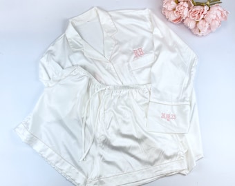 Personalised Wedding Pyjamas With Sleeve Embroidery, Wedding Keepsake Pyjamas, Wedding Morning Pyjamas, Future Mrs Pjs,  Honeymoon Pjs