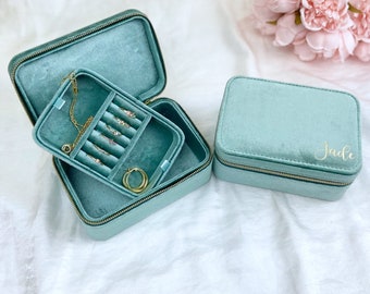 Personalized Mint Velvet Travel Jewellery Box: Gold Hardware