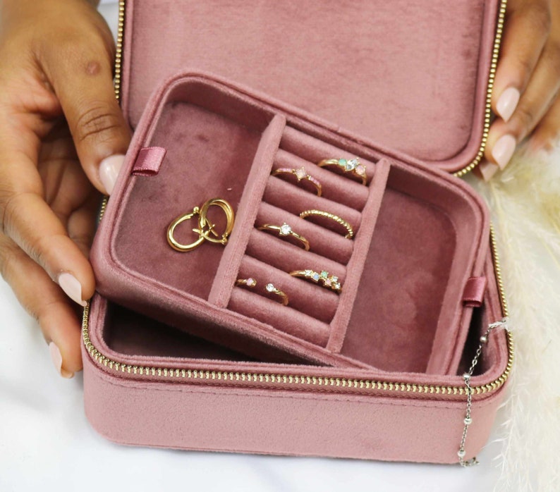 Personalisierte Samt Reise Schmuckbox: Goldfolie Hardware Bild 7