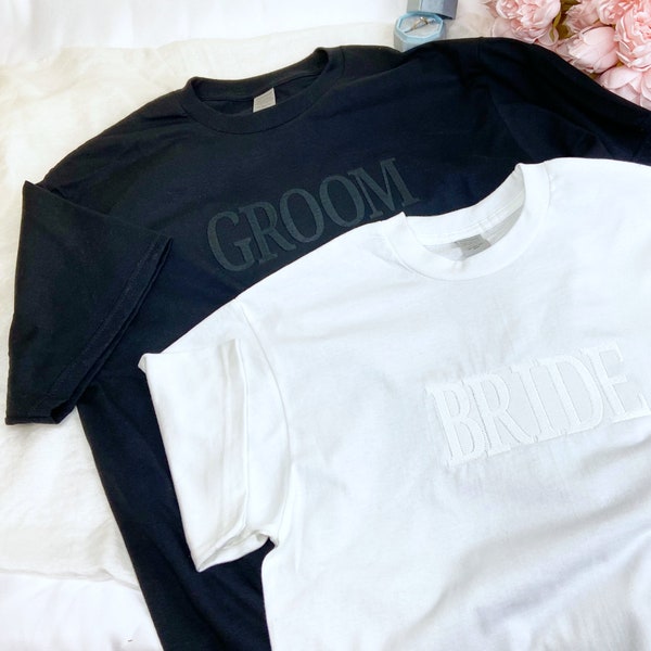 Personalised Bride & Groom T Shirt | Embroidered Bride and Groom T Shirt | Bride and Groom T Shirt | Stag Do Top | Hen Night T Shirt