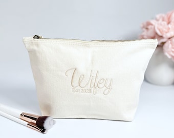 Personalised Wifey Makeup Bag, Cosmetic bag, Bridesmaids Proposal Gift, Wedding Day Gift, Mrs Makeup Bag