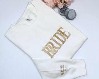 Personalized Bride Sweatshirt with Sleeve Embroidery