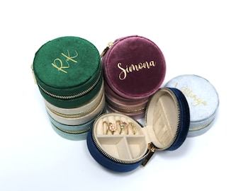 Personalised Round  Velvet Jewellery Box