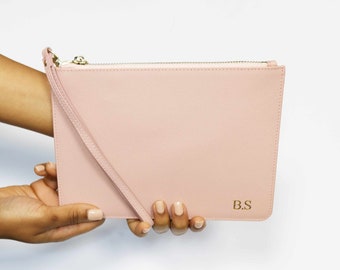 Personalised Blush Pink Bridesmaids Gift Pouch In Genuine Leather.