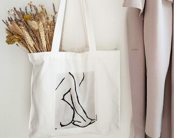 Bolsa de lona con arte lineal: Impresión gouache de edición limitada