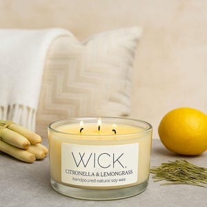 Citronella & Lemongrass 100% Soy wax candle, with natural essential oils, Outdoor, Summer Candle, Insect Repelling, Vegan, Multiwick candle