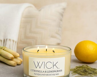 Bougie de soja à la citronnelle et à la citronnelle : insectifuge naturel, bougie d'été d'extérieur
