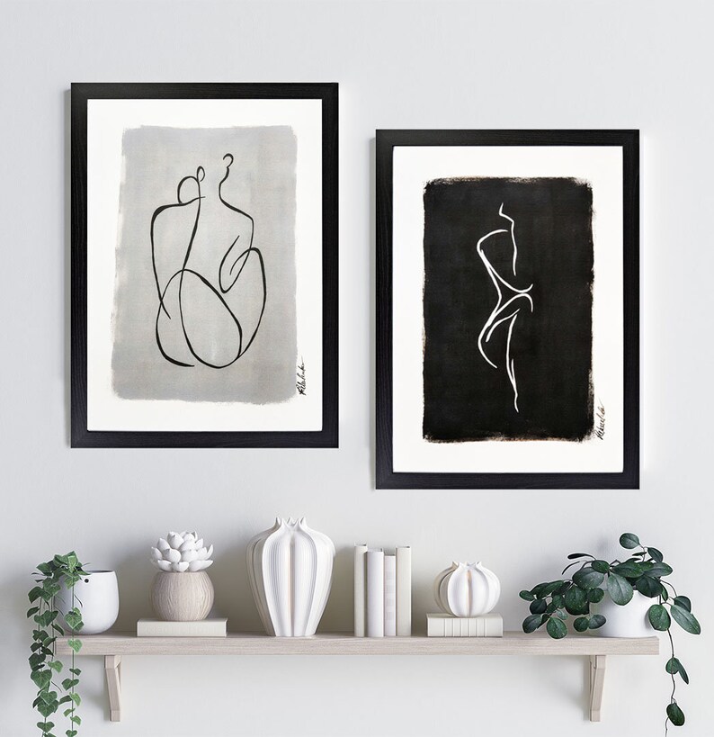 Female Form Line Art Print: Hand-signed Gouache Painting - Etsy