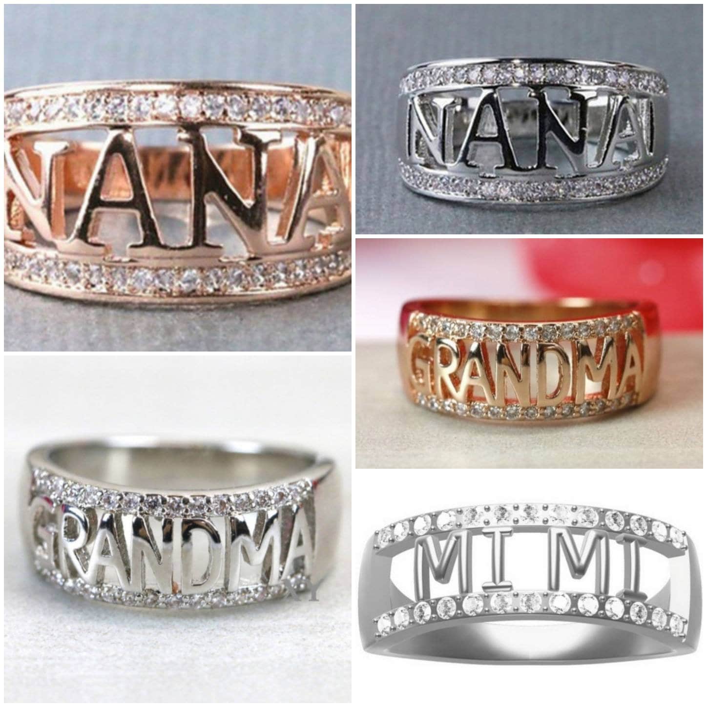 Gold and Silver Intertwining Grandmother's Name Ring, Double