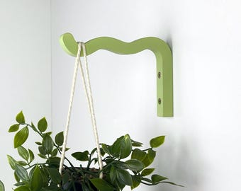 Green Indoor Plant Hook | Wooden Wall Hanger for Planters