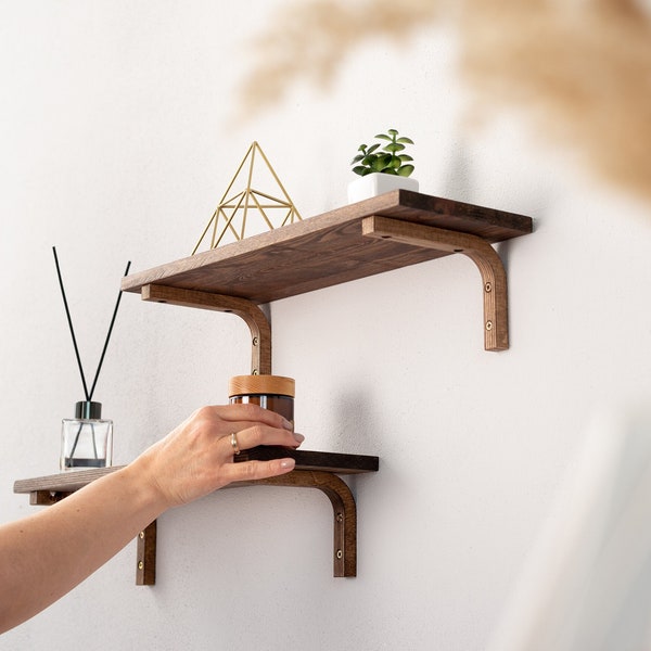 Modern Wood Floating Shelf Brackets | Walnut Wall L Brackets for Shelves