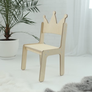 Princess crown chair for girls room Wooden kids chair Personalized chair for toddler Montessori furniture chair image 2