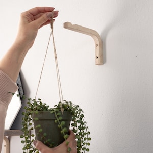 Indoor plant hanger bracket, Minimalist wooden wall hook for planter, Plant lover accessories for wall