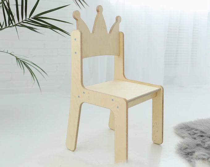 Princess crown chair for girls room Wooden kids chair Personalized chair for toddler Montessori furniture chair