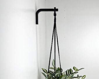Soporte para plantas de interior de madera negra, gancho para plantas de pared con colgador de macramé