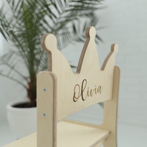 Princess crown chair for girls room Wooden kids chair Personalized chair for toddler Montessori furniture chair image 4