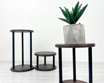 Indoor Plant Stands – Set of 3 Wooden Risers for Small Pots