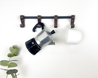 Wooden Kitchen Rack with Hooks – Mug & Utensil Wall Storage