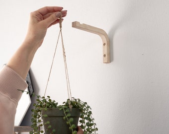 Indoor plant hanger bracket, Minimalist wooden wall hook for planter, Plant lover accessories for wall